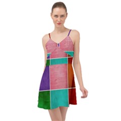 Colorful Squares, Abstract, Art, Background Summer Time Chiffon Dress by nateshop