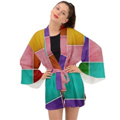 Colorful Squares, Abstract, Art, Background Long Sleeve Kimono by nateshop