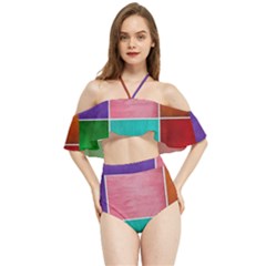 Colorful Squares, Abstract, Art, Background Halter Flowy Bikini Set  by nateshop