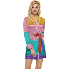 Colorful Squares, Abstract, Art, Background Long Sleeve Satin Robe by nateshop