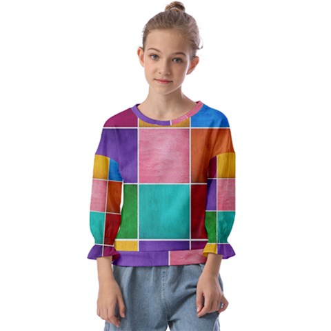 Colorful Squares, Abstract, Art, Background Kids  Cuff Sleeve Top by nateshop