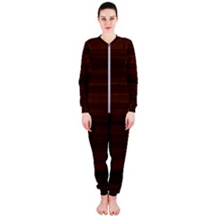 Dark Brown Wood Texture, Cherry Wood Texture, Wooden Onepiece Jumpsuit (ladies) by nateshop