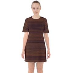 Dark Brown Wood Texture, Cherry Wood Texture, Wooden Sixties Short Sleeve Mini Dress