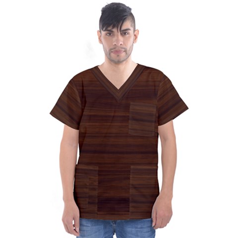 Dark Brown Wood Texture, Cherry Wood Texture, Wooden Men s V-neck Scrub Top by nateshop