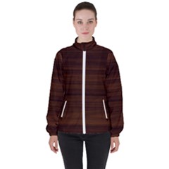 Dark Brown Wood Texture, Cherry Wood Texture, Wooden Women s High Neck Windbreaker by nateshop