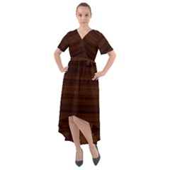 Dark Brown Wood Texture, Cherry Wood Texture, Wooden Front Wrap High Low Dress by nateshop