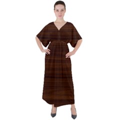 Dark Brown Wood Texture, Cherry Wood Texture, Wooden V-neck Boho Style Maxi Dress