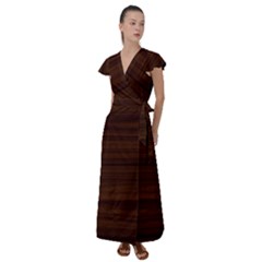 Dark Brown Wood Texture, Cherry Wood Texture, Wooden Flutter Sleeve Maxi Dress by nateshop