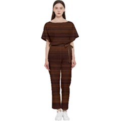 Dark Brown Wood Texture, Cherry Wood Texture, Wooden Batwing Lightweight Chiffon Jumpsuit by nateshop