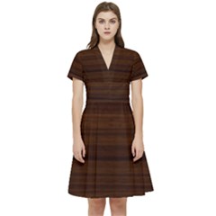 Dark Brown Wood Texture, Cherry Wood Texture, Wooden Short Sleeve Waist Detail Dress by nateshop