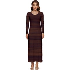 Dark Brown Wood Texture, Cherry Wood Texture, Wooden Long Sleeve Longline Maxi Dress by nateshop