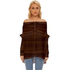 Dark Brown Wood Texture, Cherry Wood Texture, Wooden Off Shoulder Chiffon Pocket Shirt by nateshop