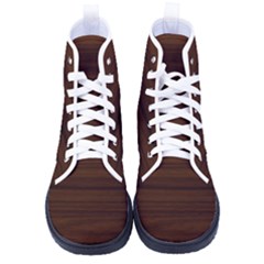 Dark Brown Wood Texture, Cherry Wood Texture, Wooden Men s High-top Canvas Sneakers by nateshop