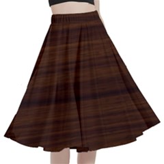 Dark Brown Wood Texture, Cherry Wood Texture, Wooden A-line Full Circle Midi Skirt With Pocket by nateshop