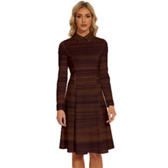 Dark Brown Wood Texture, Cherry Wood Texture, Wooden Long Sleeve Shirt Collar A-line Dress by nateshop