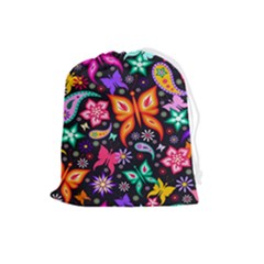 Floral Butterflies Drawstring Pouch (large) by nateshop