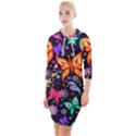 Floral Butterflies Quarter Sleeve Hood Bodycon Dress View1