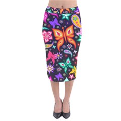 Floral Butterflies Velvet Midi Pencil Skirt by nateshop