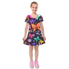 Floral Butterflies Kids  Short Sleeve Velvet Dress by nateshop