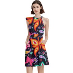 Floral Butterflies Cocktail Party Halter Sleeveless Dress With Pockets by nateshop