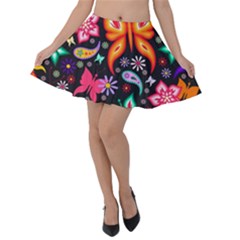 Floral Butterflies Velvet Skater Skirt