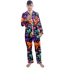 Floral Butterflies Men s Long Sleeve Satin Pajamas Set