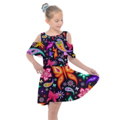 Floral Butterflies Kids  Shoulder Cutout Chiffon Dress by nateshop