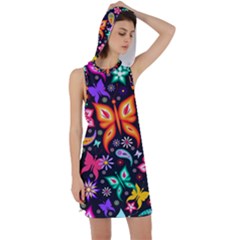 Floral Butterflies Racer Back Hoodie Dress by nateshop