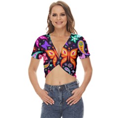 Floral Butterflies Twist Front Crop Top by nateshop