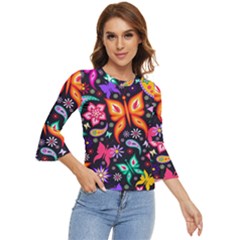 Floral Butterflies Bell Sleeve Top