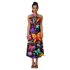 Floral Butterflies Sleeveless Cross Front Cocktail Midi Chiffon Dress by nateshop