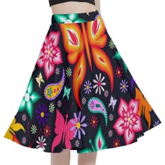 Floral Butterflies A-line Full Circle Midi Skirt With Pocket by nateshop