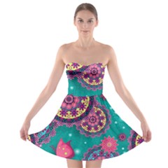 Floral Pattern, Abstract, Colorful, Flow Strapless Bra Top Dress by nateshop