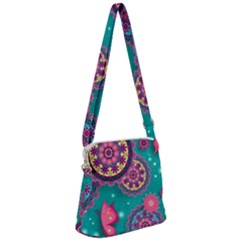 Floral Pattern, Abstract, Colorful, Flow Zipper Messenger Bag by nateshop