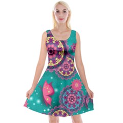 Floral Pattern, Abstract, Colorful, Flow Reversible Velvet Sleeveless Dress by nateshop