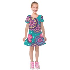 Floral Pattern, Abstract, Colorful, Flow Kids  Short Sleeve Velvet Dress by nateshop