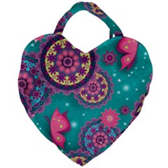 Floral Pattern, Abstract, Colorful, Flow Giant Heart Shaped Tote by nateshop