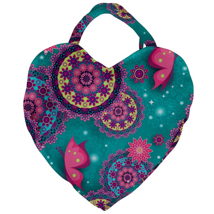 Floral Pattern, Abstract, Colorful, Flow Giant Heart Shaped Tote