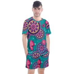 Floral Pattern, Abstract, Colorful, Flow Men s Mesh T-shirt And Shorts Set