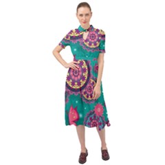 Floral Pattern, Abstract, Colorful, Flow Keyhole Neckline Chiffon Dress by nateshop