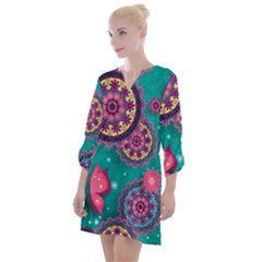 Floral Pattern, Abstract, Colorful, Flow Open Neck Shift Dress