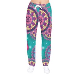 Floral Pattern, Abstract, Colorful, Flow Women Velvet Drawstring Pants by nateshop