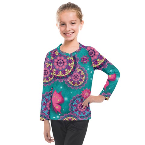 Floral Pattern, Abstract, Colorful, Flow Kids  Long Mesh T-shirt by nateshop