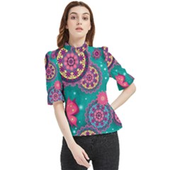 Floral Pattern, Abstract, Colorful, Flow Frill Neck Blouse