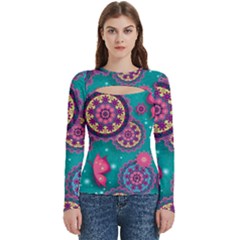 Floral Pattern, Abstract, Colorful, Flow Women s Cut Out Long Sleeve T-shirt