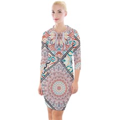 Flowers Pattern, Abstract, Art, Colorful Quarter Sleeve Hood Bodycon Dress by nateshop