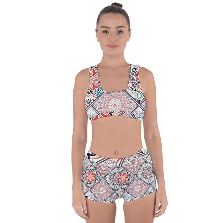 Flowers Pattern, Abstract, Art, Colorful Racerback Boyleg Bikini Set