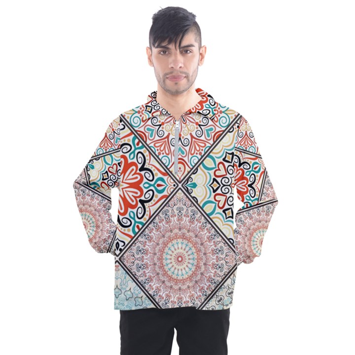 Flowers Pattern, Abstract, Art, Colorful Men s Half Zip Pullover