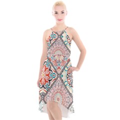 Flowers Pattern, Abstract, Art, Colorful High-low Halter Chiffon Dress  by nateshop