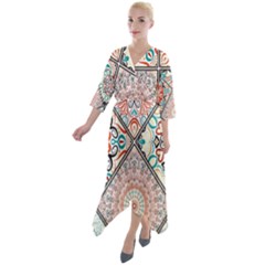 Flowers Pattern, Abstract, Art, Colorful Quarter Sleeve Wrap Front Maxi Dress by nateshop